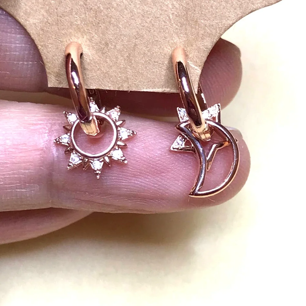 Sterling Silver 925 Petite Hoop earrings with Sun Moon Star Charms NWOT